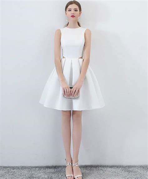 simple white satin short prom dress white homecoming dress on luulla