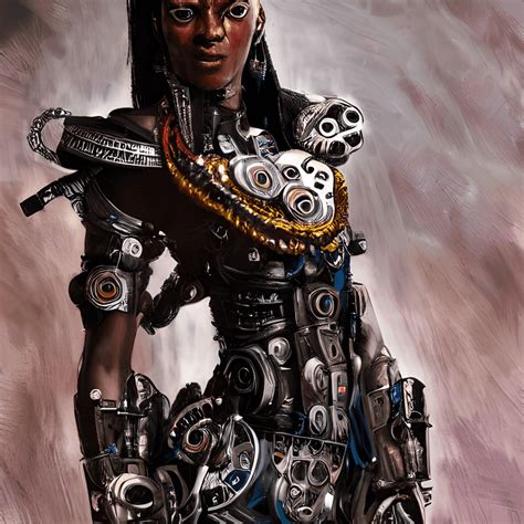Beautiful Black Woman Wearing Cyborg Armor With African Details Shaman