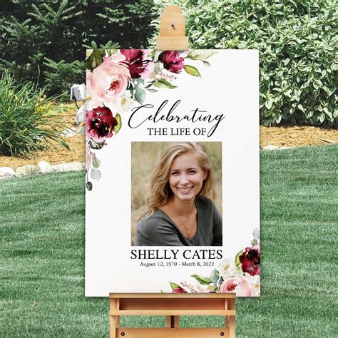 Sunflowers And Burgundy Florals Celebration Of Life Sign Editable Funeral Welcome Sign Custom