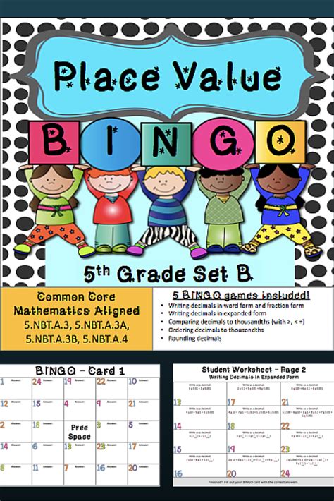 5th Grade Decimal Games Math Bingo For Decimal Place Value 5nbt3 5