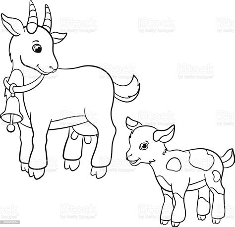 Animal coloring pages for kids are an excellent way to learn about these or those animals who inhabit our planet. Coloring Pages Farm Animals Cute Mother Goat With Goatling Stock Illustration - Download Image ...