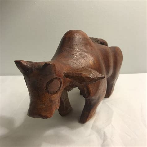 Vintage Hand Carved Wood Bull Chairish