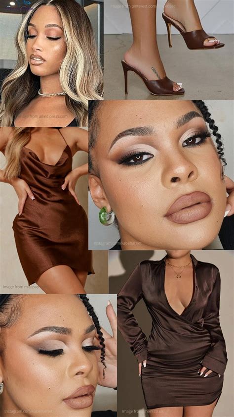 Party Outfit Idea Makeup Ideas Hairstyles Brown Satin Dress