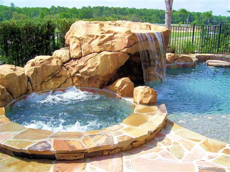 This Pool Is Great Hot Tub Waterfall And At The Far End A Table You Can Sit At In The Water