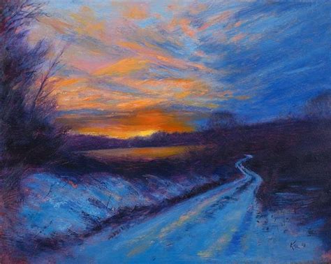 Winter Sunset 8x10 In Oil On Masonite Landscape Paintings By Joe