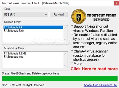 The software can easily fix the damage done by the virus, thus restoring all the icons in the selected drive. Download Shortcut Virus Remover Lite 1.1