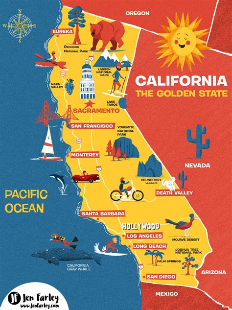 Illustrated Map Of California The Golden State Jennifer Farley