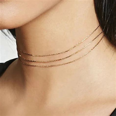 3 Layers Dainty Chain Tiny Choker Necklace Bijou Necklaces Pendants Simple Boho Layering Chokers