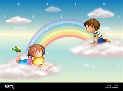 Abbildung Ein Regenbogen Mit Kindern Stock Vektorgrafik Alamy