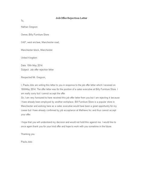 Job Offer Rejection Letter How To Create A Job Offer Rejection Letter
