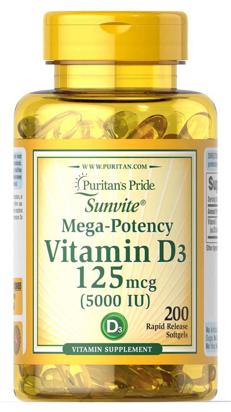 *daily value (dv) not established. 2X Vitamin Vit D3 5000iu 200 ( 400 ) softgels - Puritans ...