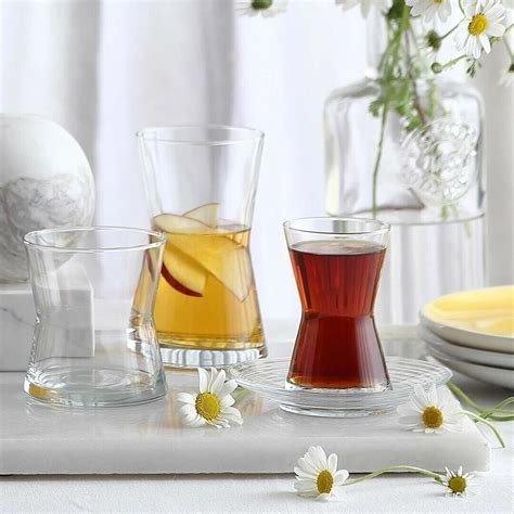 Lav Traditional Turkish Tea Glasses With Saucers Pcs Teacups Set