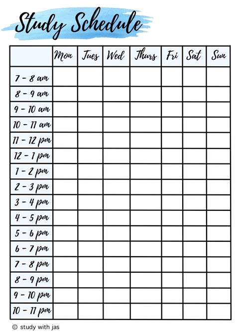 Free Printable Study Schedule Printable Templates