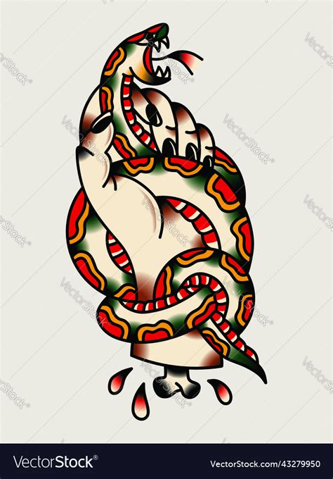 Traditional Tattoo Of Snake In Hand Royalty Free Vector