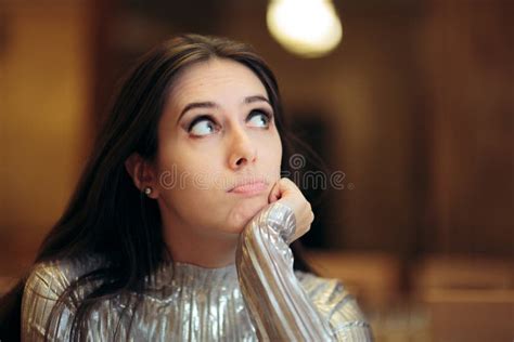 Bored Woman At A Party Thinking Of Something Else Stock Image Image