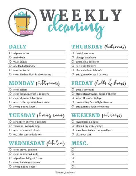 Daily Weekly Monthly Cleaning Checklist Printable