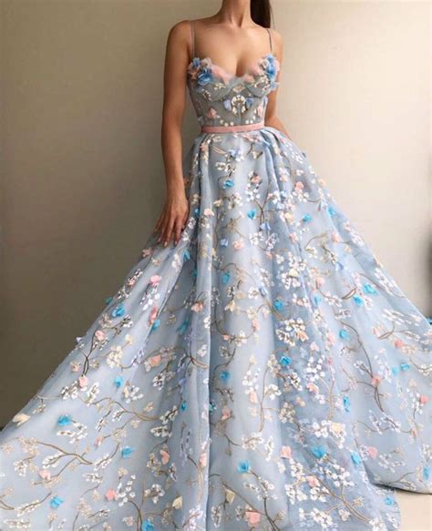 Pin By Angela On Aesthetic Blue Floral Prom Dresses Prom Dresses