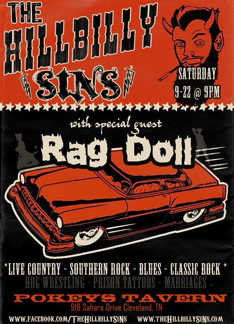 Gig poster for cool band called The Hillbilly SiNs www.theHillbillySiNs
