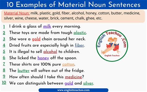 10 Examples Of Material Noun In A Sentence Englishteachoo