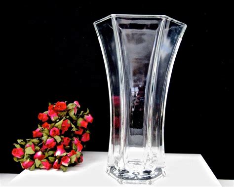Hexagonal Clear Glass Flared Vase Hoosier Vintage Weighted