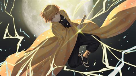 Anime girl, fireworks, colorful, dream, alone, mood, aesthetic. Demon Slayer Boy Zenitsu Agatsuma With Background Of ...