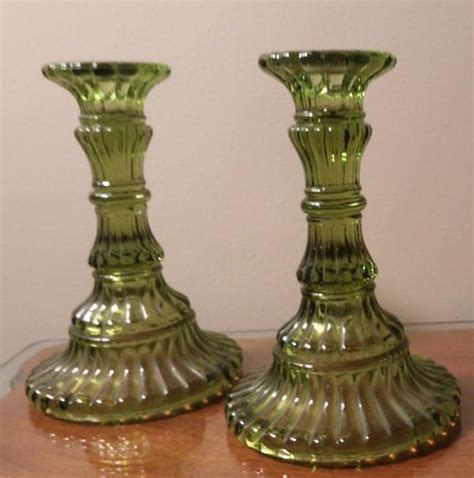 green glass vintage candle holders green candlestick holders ornate victorian looking green