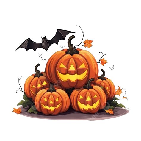 Happy Halloween Pile Of Pumpkins With Bats Flying Vector Illustration