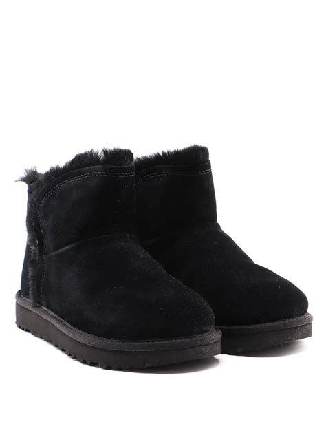 Ugg Suede Classic Mini Fluff High Low Ankle Boots In Black Lyst