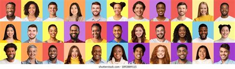 Collection Multiracial People Portraits Different Smiling Stock Photo