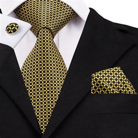 Msa Signature Yellow Ties For Men Plaid Pattern Neck Tie Hanky