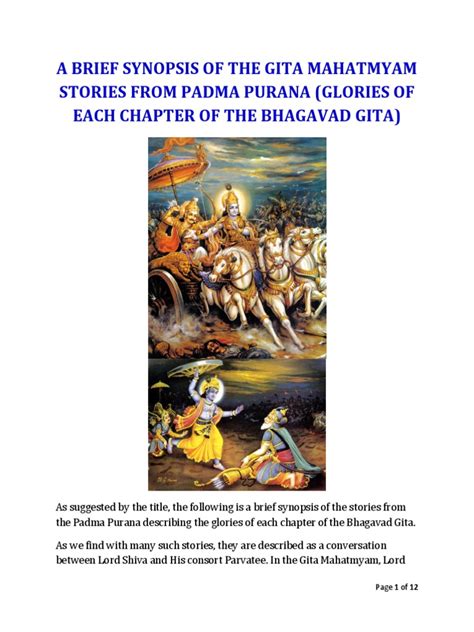 A Brief Synopsis Of The Gita Mahatmyam Stories From The Padma Purana Glories Of Each Chapter Of