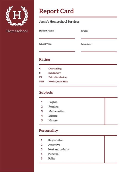 Maroon And White Homeschool Report Card Templates By Canva Report