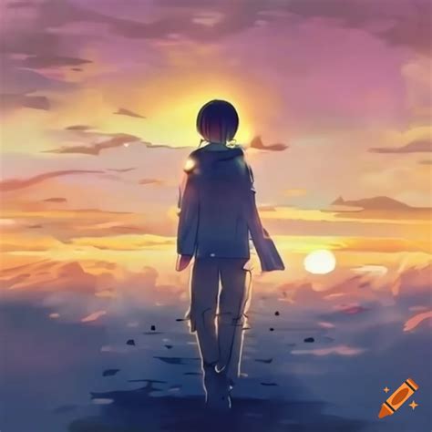 Anime Boy Walking Towards The Sunrise On Craiyon