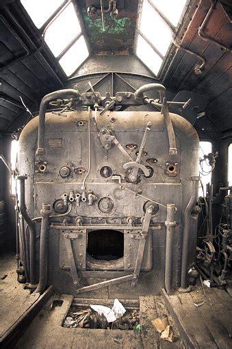 Old Steam Engine Of Abandoned Steam Locomotive Inside Driving Cabin