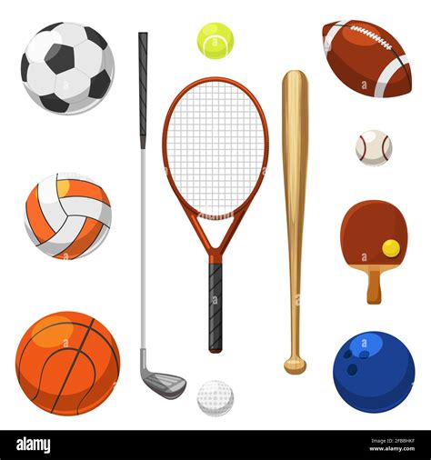 Vector Sport Equipment Icons Sports Exercises Items Racket And Bat