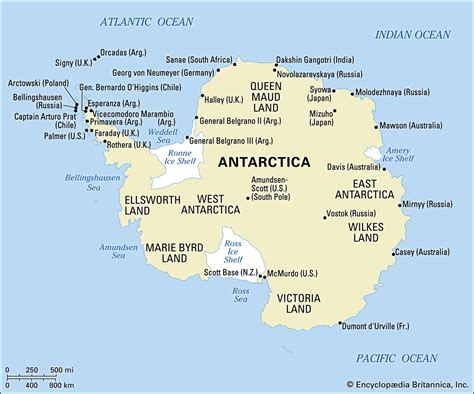 Map Antarctica Regions Ice Sheets Research Stations 