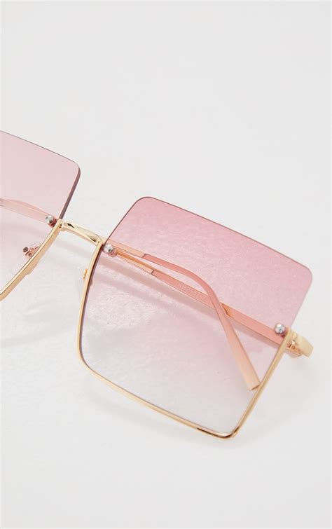 pink faded lens square frameless sunglasses prettylittlething ca