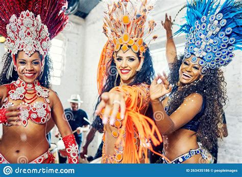 Brazil Carnival Women And Samba Dancing For Celebration At Party Event Or Festival With