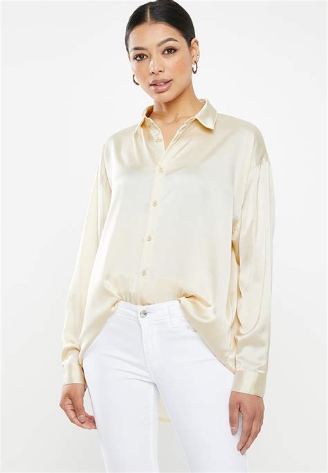 Oversized Satin Shirt Champagne Missguided Shirts