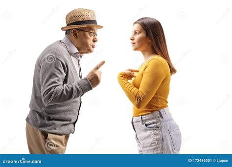 Grumpy Old Man Reprimending A Young Female Stock Image Image Of Conflict Nervous 172486051