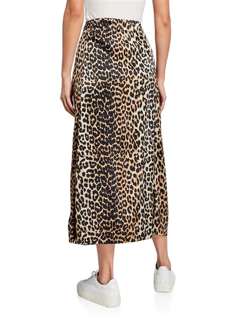 Ganni Stretch Satin Leopard Print Long Sarong Skirt Bergdorf Goodman