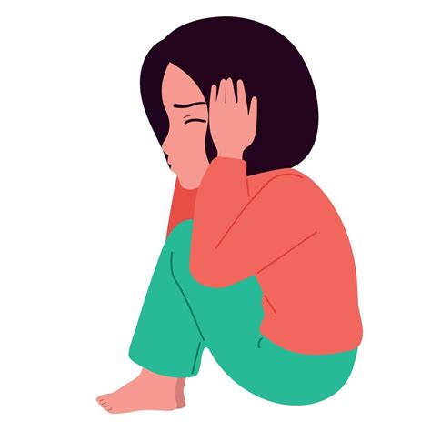 Scared Depressed Sad Girl Looks Lonelyvector Illustration Of