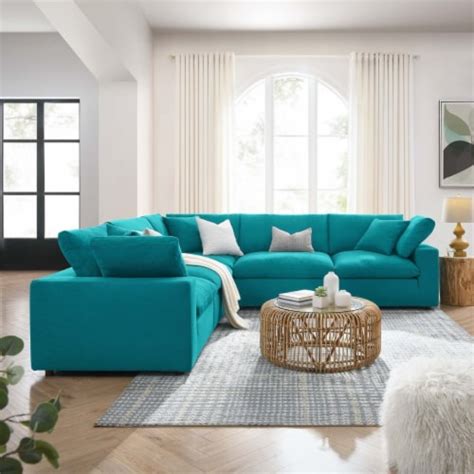 Commix Down Filled Overstuffed 5 Piece Sectional Sofa Set Teal 1