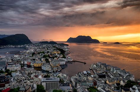 Pictures Norway Alesund Mountain Sunrise And Sunset Coast From Above