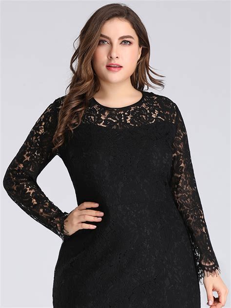 Long Sleeve Black Dress Plus Size ~ Lace Dress Black Dress Plus Size Maxi Dress Oversize