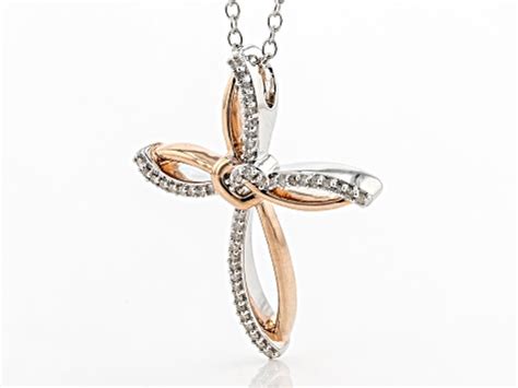 White Diamond Rhodium And K Rose Gold Over Sterling Silver Love Knot