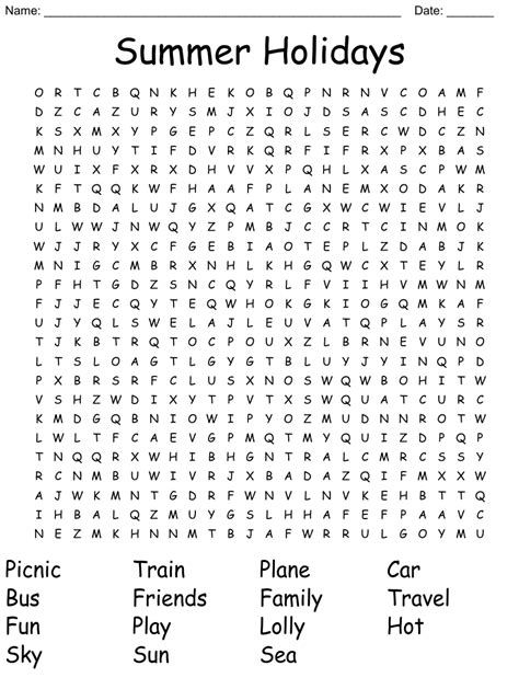 Summer Holidays Word Search Wordmint
