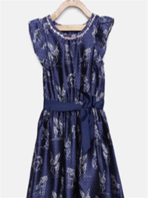 Buy Monsoon Children Girls Navy Blue Printed Fit And Flare Dress