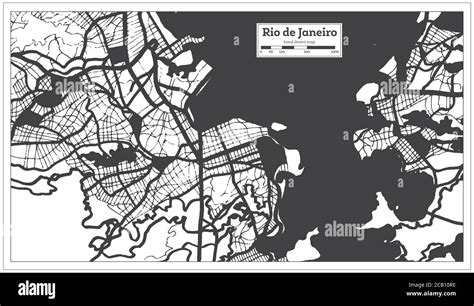 Rio De Janeiro Brazil City Map In Black And White Color In Retro Style