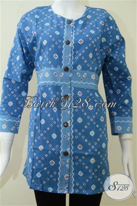 Baju Batik Wanita Warna Biru Elegan Trend Motif Batik Corak Jumputan